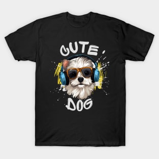 Musical Pup 2024 A Cute Dog With Headphones Art Print Rhythmic Pup Adorable Dog Music Lover Illustration Harmonic Hound Cute Dog Enjoying Beats Artwork T-Shirt